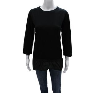 Herno Womens Black Cotton Tunic Round Neck 3/4 Sleeve Pullover Size 48